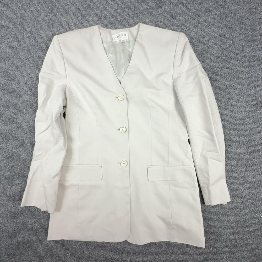 Vintage Liz Claiborne Blazer Womens 14 White 4 Button Long Lined Jacket Career